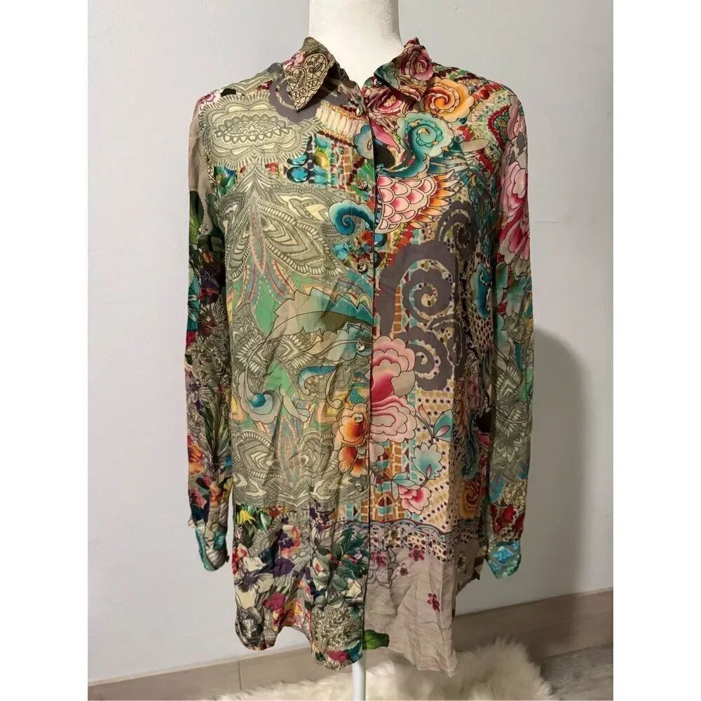 Johnny Was floral mix print long sleeve top S